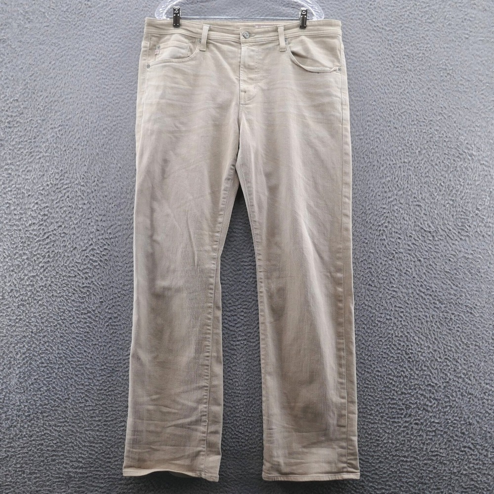 AG Adriano Goldschmied Protege Slim Straight Jeans Mens 38 Tan Khaki Made in USA